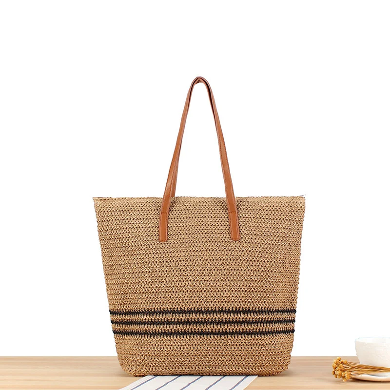 Geflochtene Strandtasche mit Ledergriff Skanto