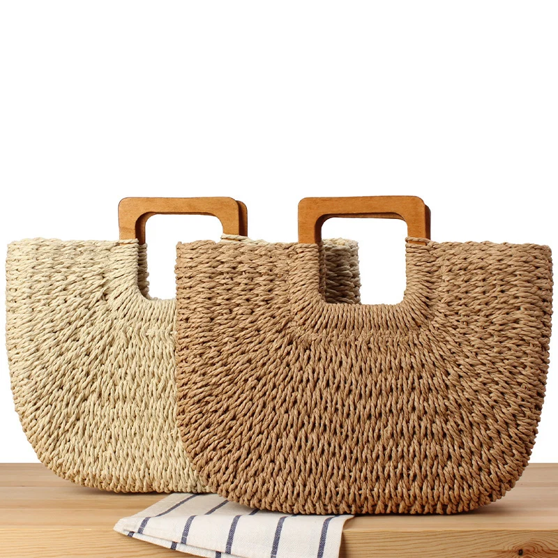 Geflochtene Strandtasche mit Holzgriff Skanto