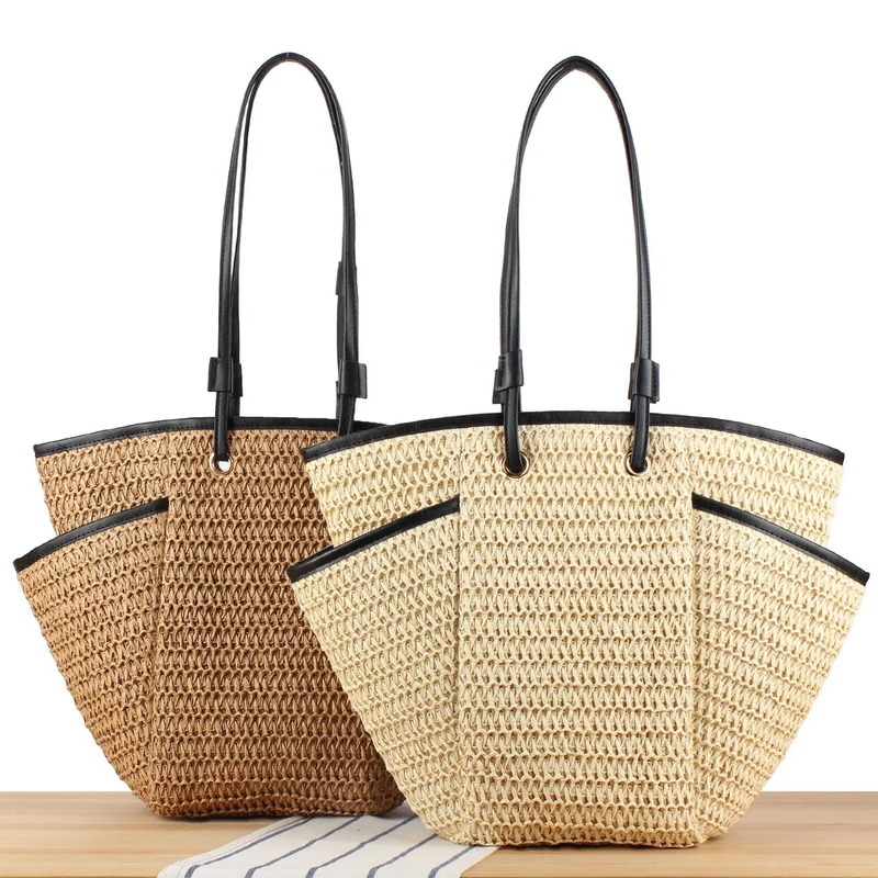 Geflochtene Strandtasche mit elegantem Lederdetail Skanto