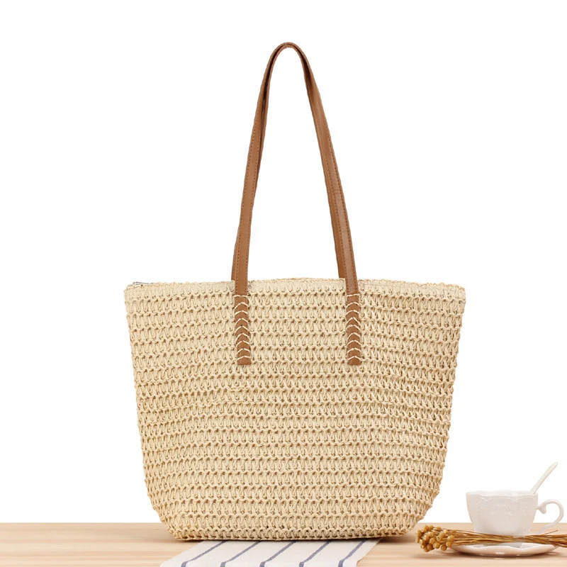 Elegante Stroh-Handtasche mit robusten Ledergriffen Skanto