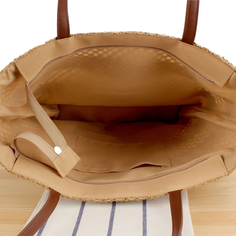 Elegante Stroh-Strandtasche mit hochwertigem Kunstledergriff Skanto