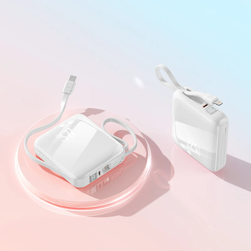 Tragbare Powerbank mit integriertem Ladekabel und Digitalanzeige Skanto