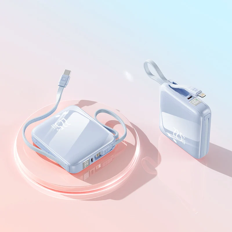Tragbare Powerbank mit integriertem Ladekabel und Digitalanzeige Skanto