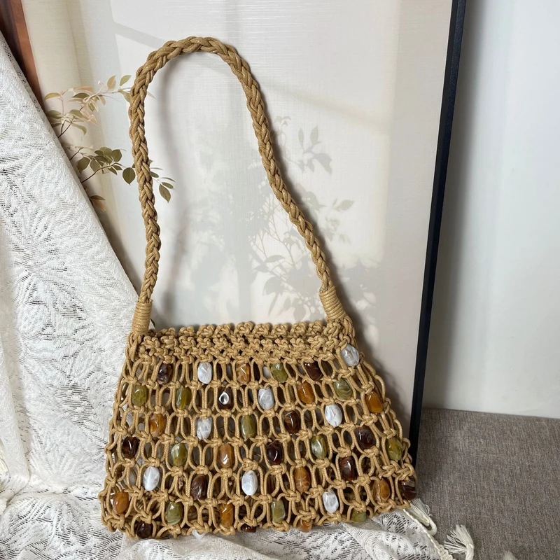 Handgeknüpfte Netztasche mit Zierperlen Skanto