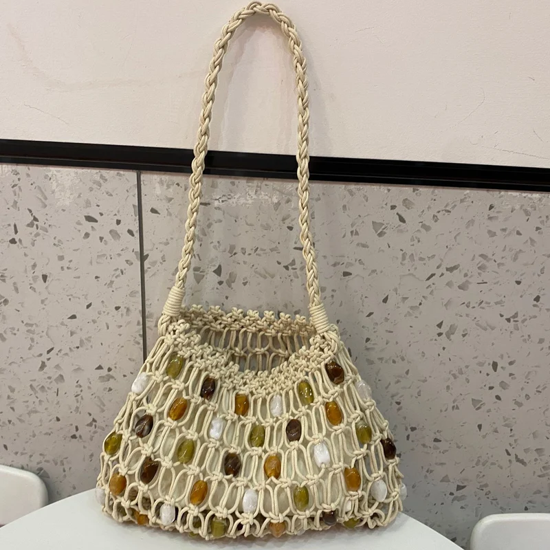 Handgeknüpfte Netztasche mit Zierperlen Skanto