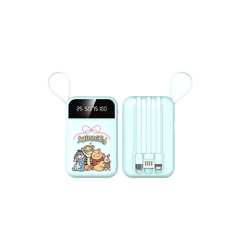 Tragbare Powerbank mit LED-Anzeige und integriertem Kabel von Skanto