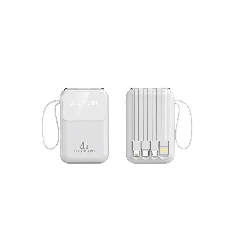Tragbare Powerbank mit integrierten Ladekabeln und intelligenter Ladezustandsanzeige Skanto