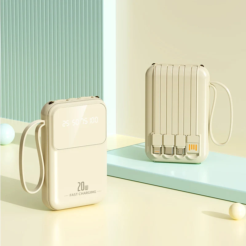 Tragbare Powerbank mit integrierten Ladekabeln und intelligenter Ladezustandsanzeige Skanto