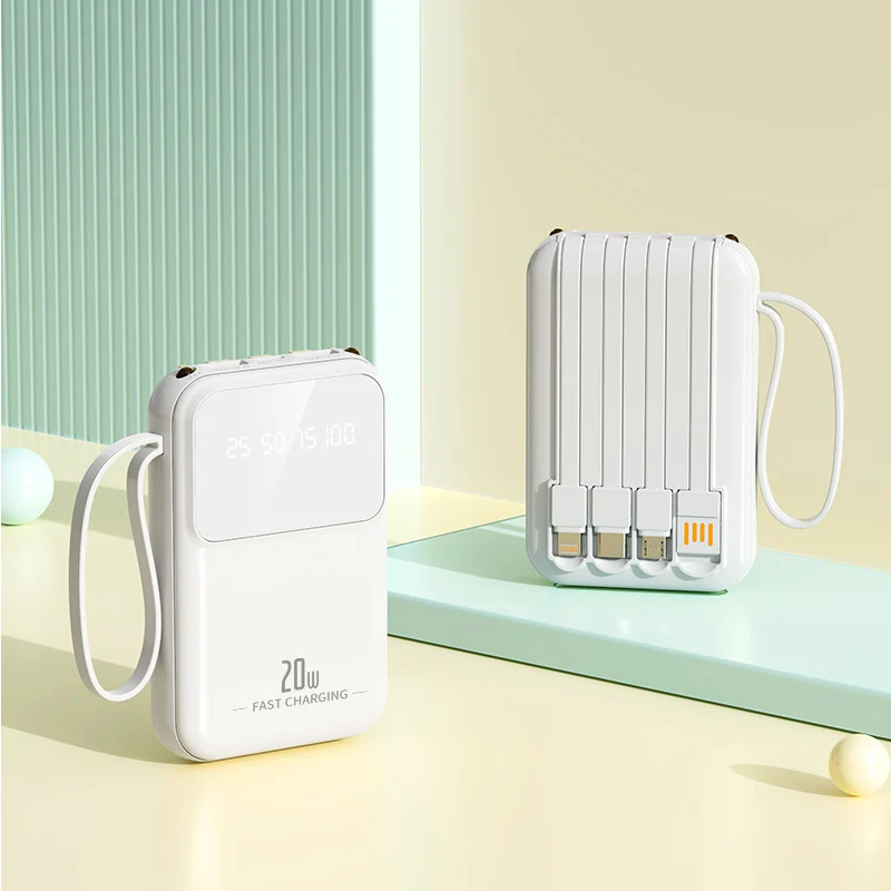 Tragbare Powerbank mit integrierten Ladekabeln und intelligenter Ladezustandsanzeige Skanto