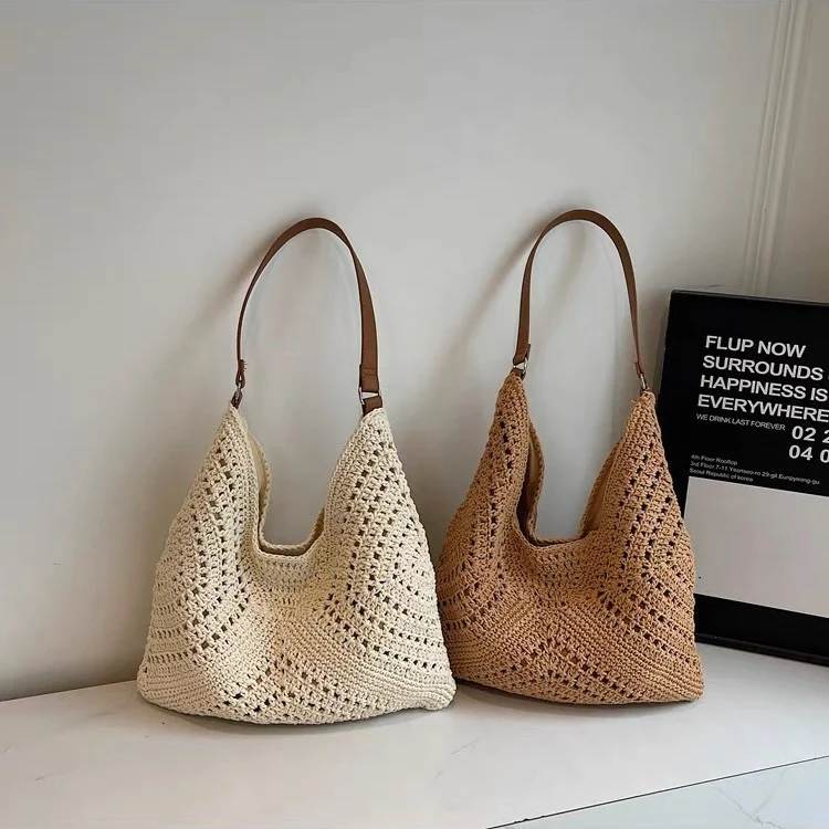 Strick-Schultertasche mit Ledergriff Skanto