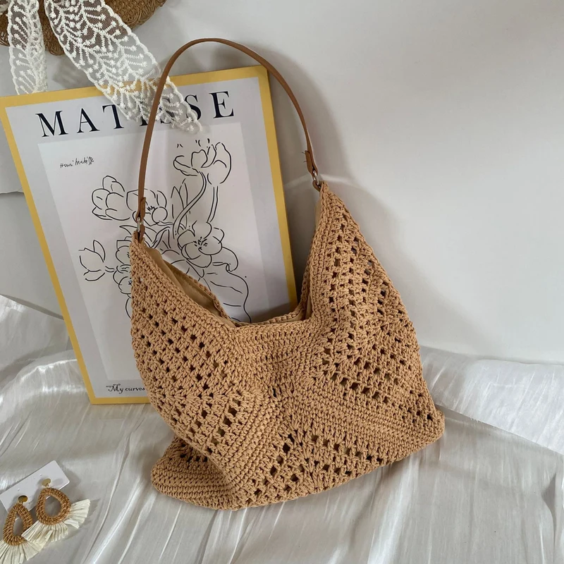 Strick-Schultertasche mit Ledergriff Skanto