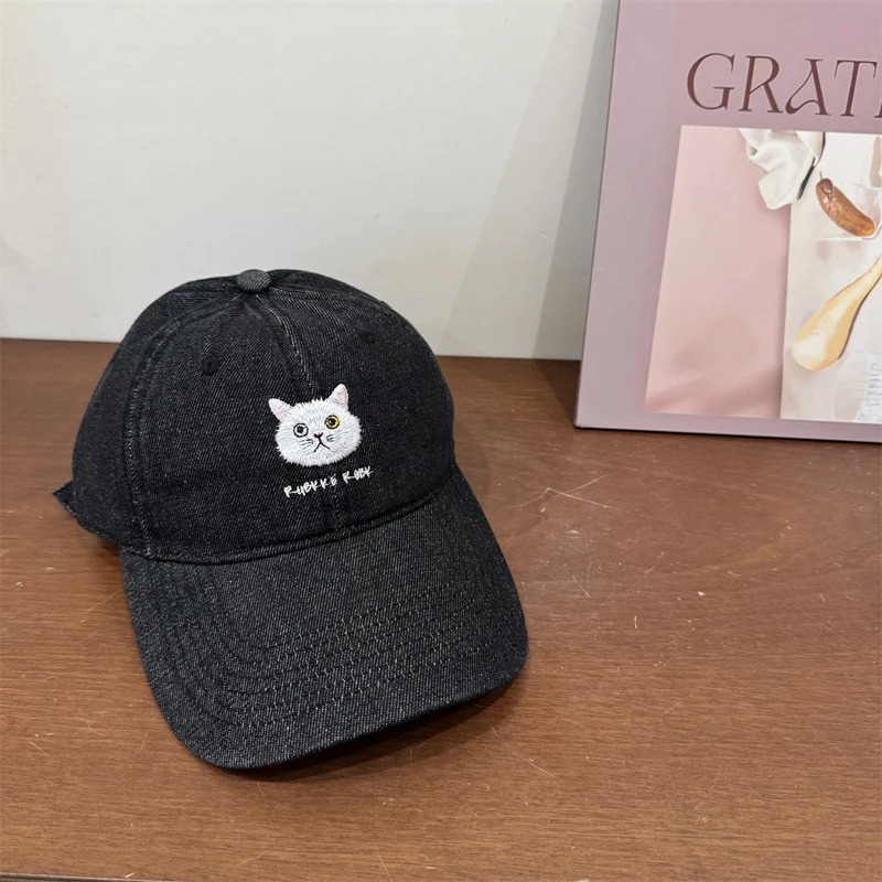 Damen entspannte Baumwoll-Baseballkappe mit Katzen-Detail Skanto