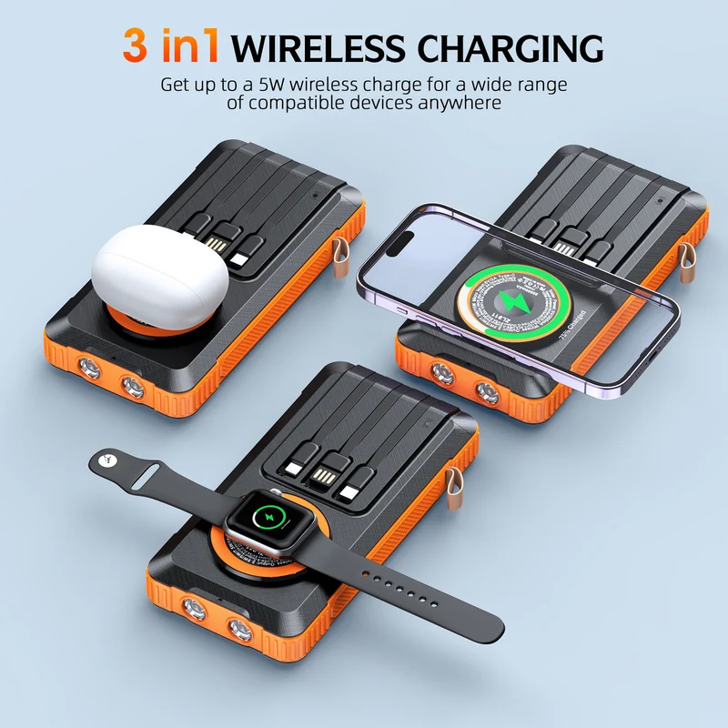 Solar Powerbank mit multifunktionalem LED-Licht und integriertem Ladekabel Skanto