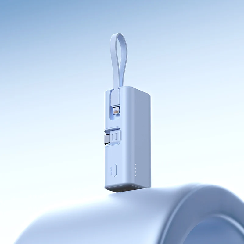 Mini Powerbank mit integriertem Ladekabel und LED-Anzeige Skanto