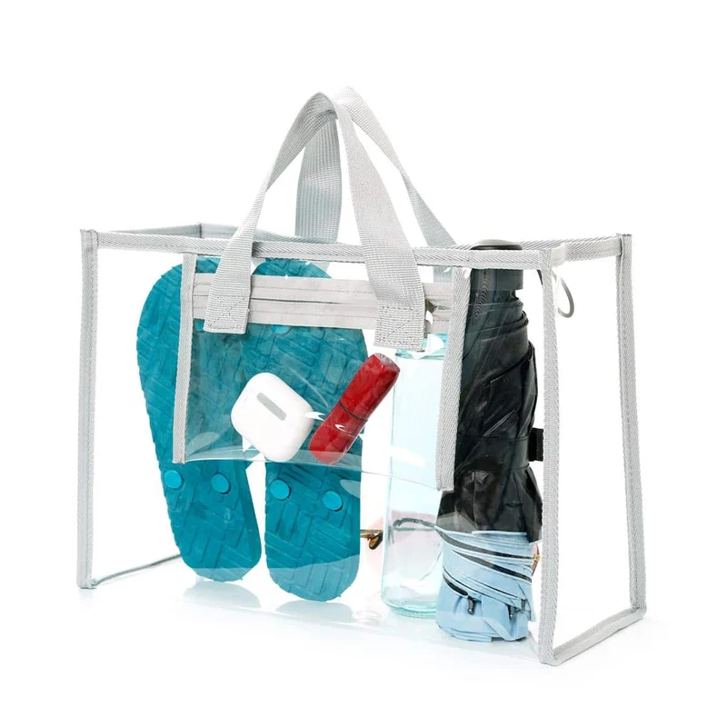 Transparente Strandtasche mit stilvollen Griffen und mehreren Fächern Skanto
