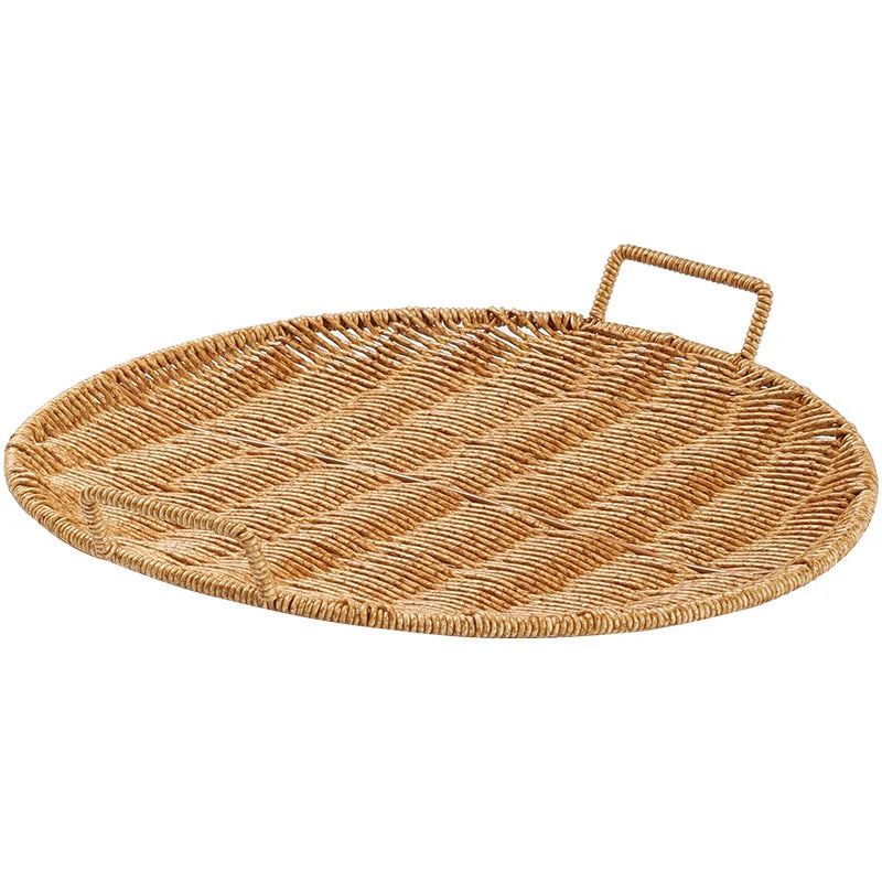 Handgeflochtenes rundes Serviertablett mit ergonomischen Griffen Skanto
