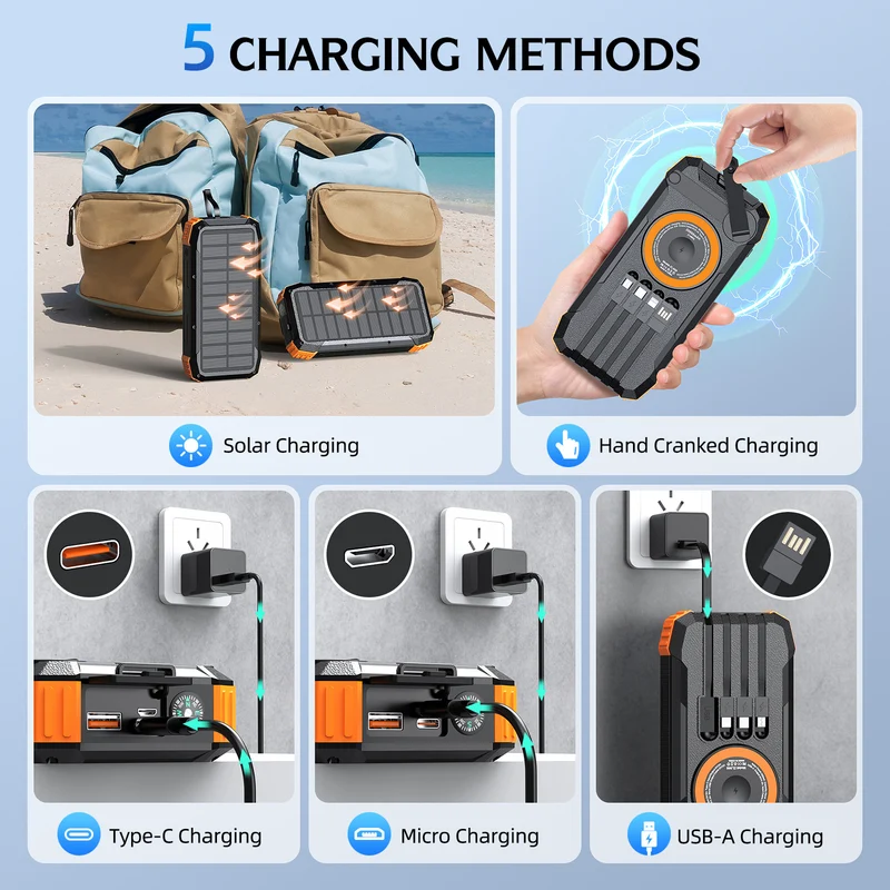 Portable Solar-Powerbank mit multifunktionalem Ladekabel Skanto