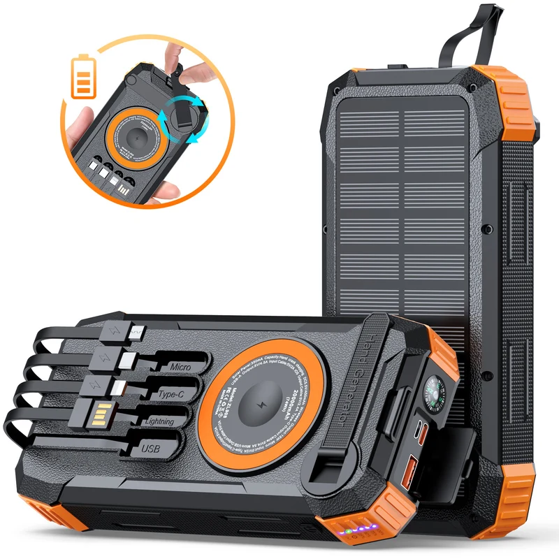 Portable Solar-Powerbank mit multifunktionalem Ladekabel Skanto