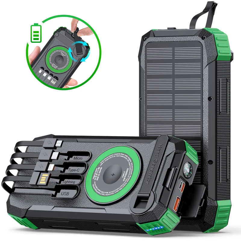 Portable Solar-Powerbank mit multifunktionalem Ladekabel Skanto