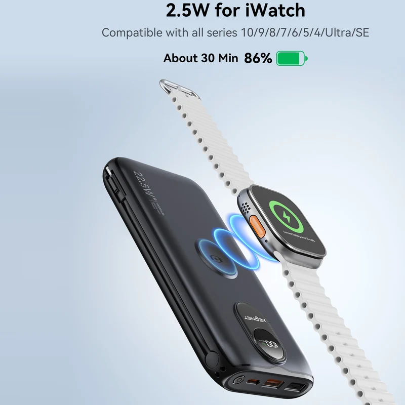 Tragbare Powerbank mit Qi-Ladefunktion und kabelgebundenem Schnellladesystem Skanto
