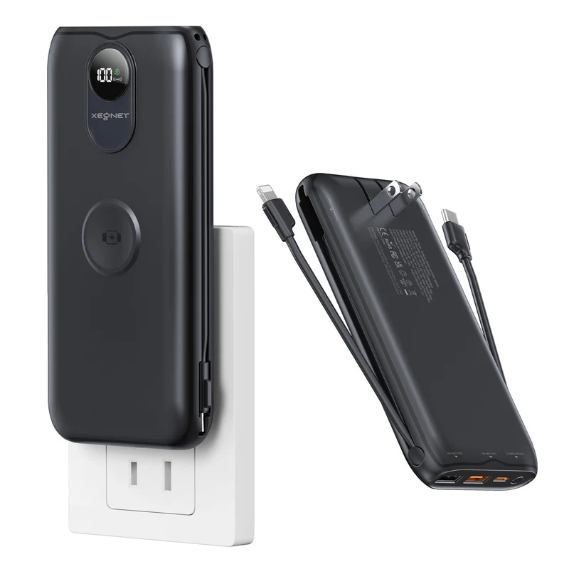 Tragbare Powerbank mit Qi-Ladefunktion und kabelgebundenem Schnellladesystem Skanto