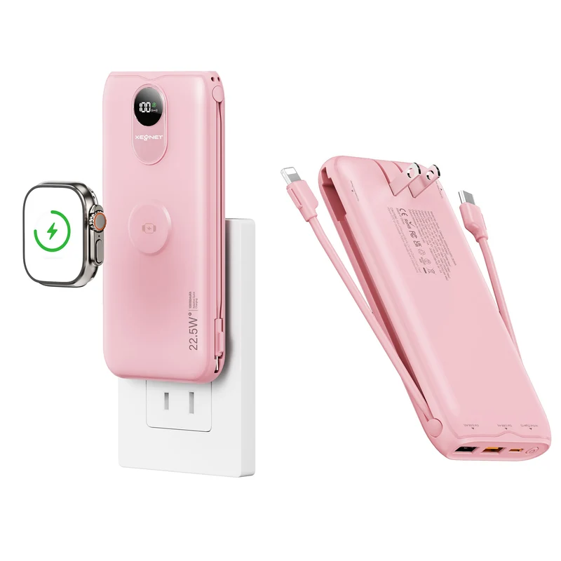 Tragbare Powerbank mit Qi-Ladefunktion und kabelgebundenem Schnellladesystem Skanto