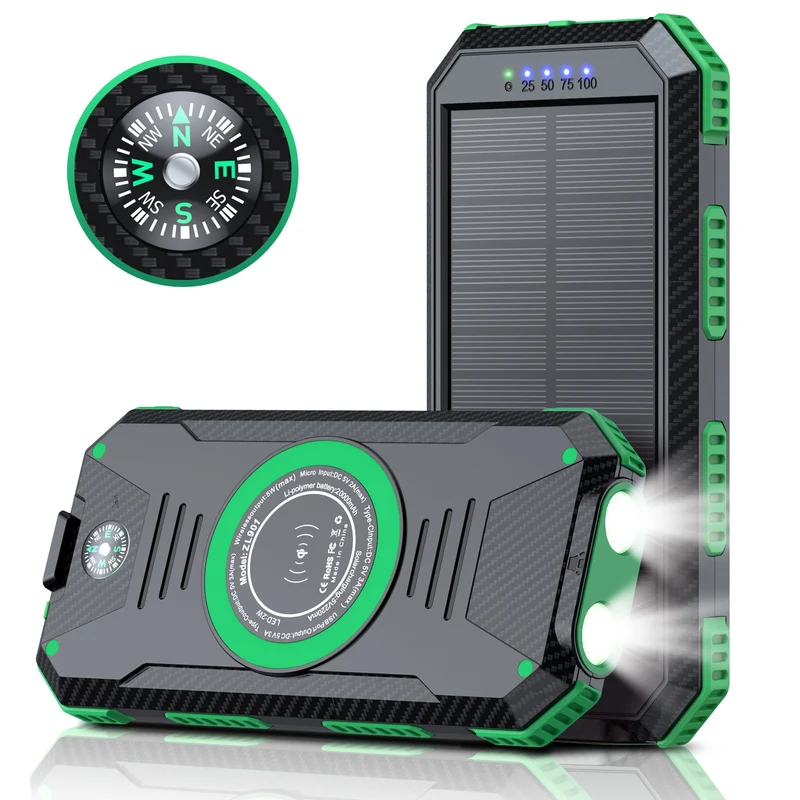 Solar-Powerbank mit integriertem Kompass und LED-Licht Skanto