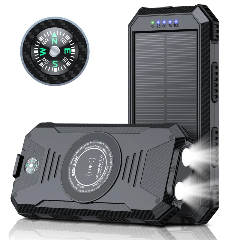 Solar-Powerbank mit integriertem Kompass und LED-Licht Skanto