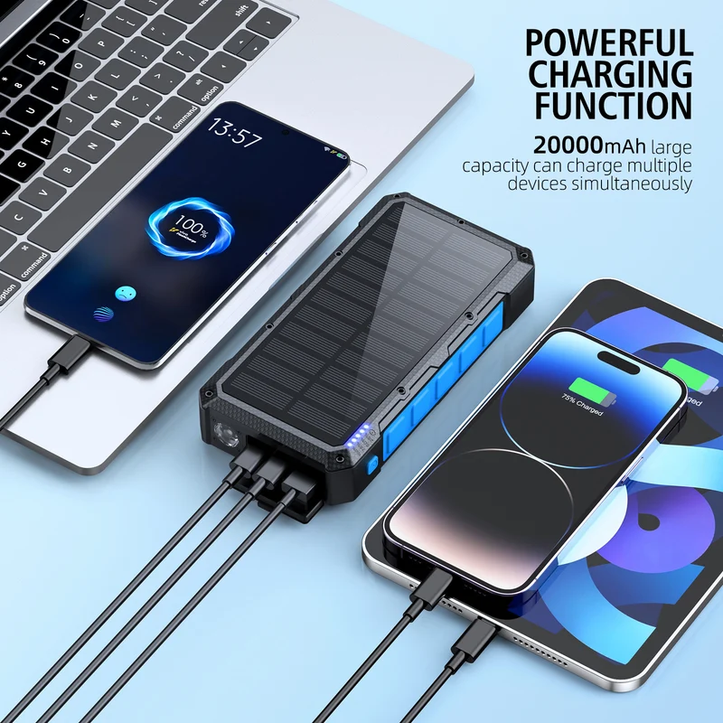 Solar Powerbank mit Schnellladefunktion und integrierter Taschenlampe Skanto