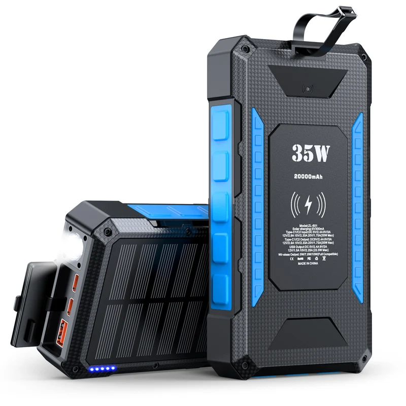 Solar Powerbank mit Schnellladefunktion und integrierter Taschenlampe Skanto