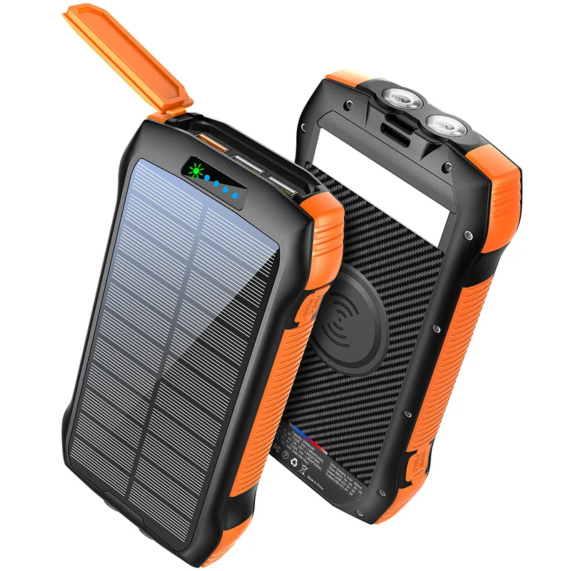 Solarbetriebene Powerbank mit kabelloser Ladefunktion und LED-Taschenlampe Skanto
