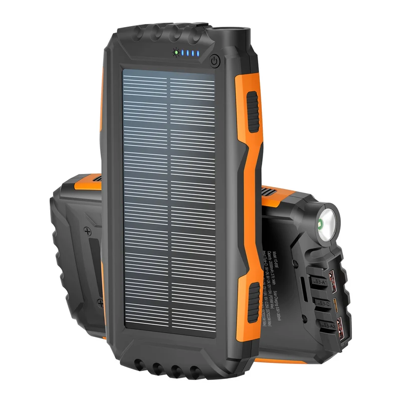 Solar-Powerbank mit integrierter LED-Taschenlampe und mehreren Ladeanschlüssen Skanto