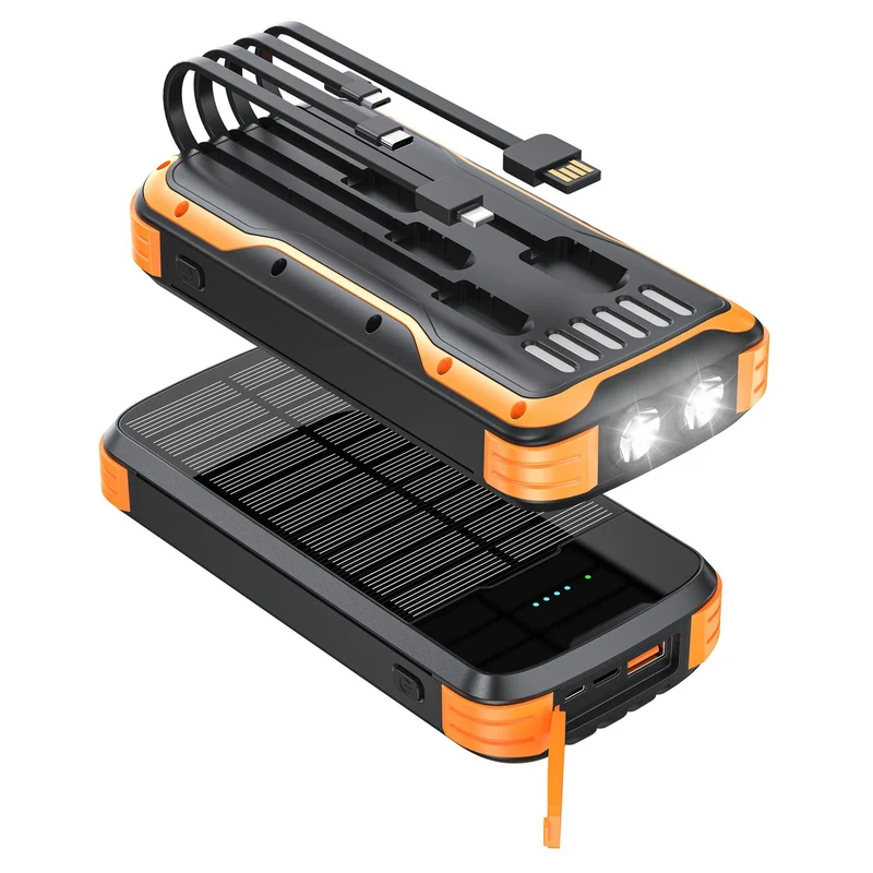 Solar-Powerbank mit integriertem LED-Licht und mehreren Ladeanschlüssen Skanto