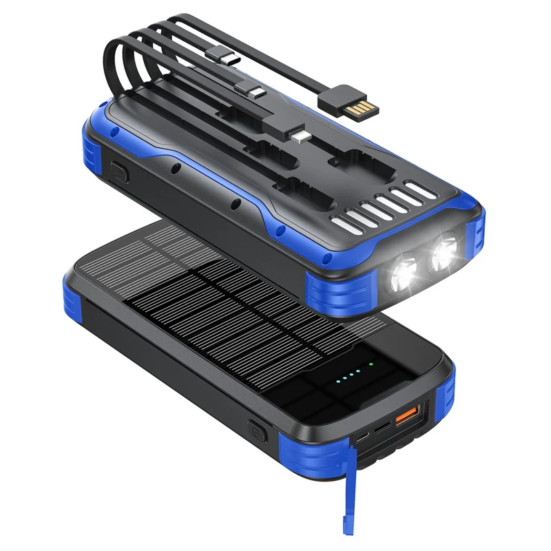 Solar-Powerbank mit integriertem LED-Licht und mehreren Ladeanschlüssen Skanto