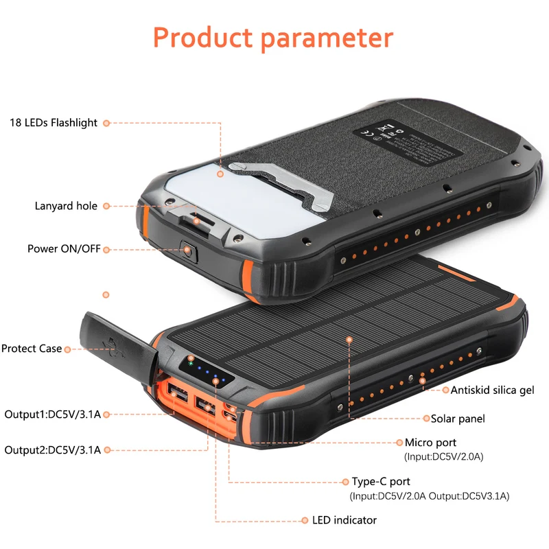 Solar-Powerbank mit hoher Kapazität und IP66-Schutz Skanto