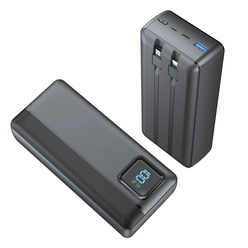 Powerbank mit integrierten Ladekabeln und digitalem Display Skanto