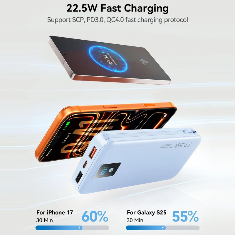 Powerbank mit digitalem LCD-Display und integriertem Ladegerät Skanto