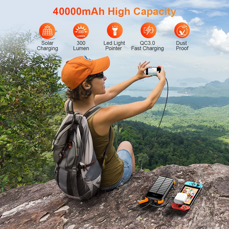 Multifunktionale Solar-Powerbank mit LED-Taschenlampe Skanto