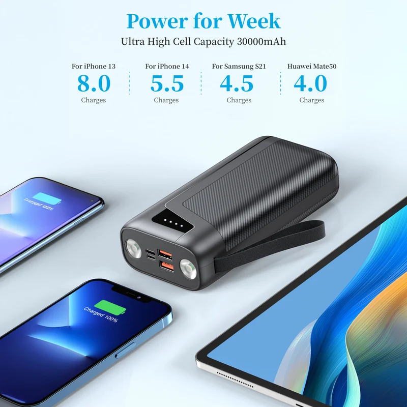 Leistungsstarke Powerbank mit integrierter LED-Beleuchtung und Schnellladefunktion Skanto