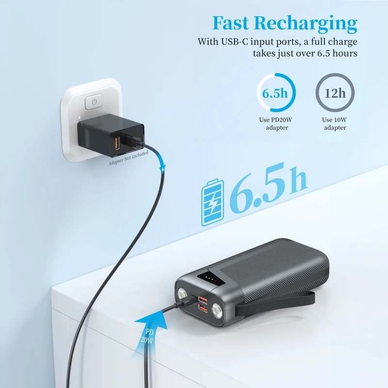 Leistungsstarke Powerbank mit integrierter LED-Beleuchtung und Schnellladefunktion Skanto