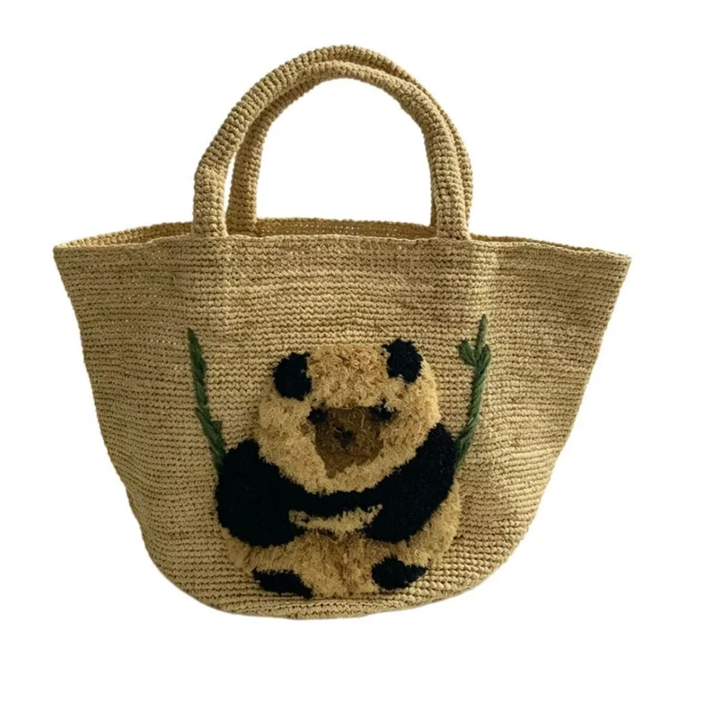 Südsee-inspirierte Korbtasche mit Panda-Motiv Skanto