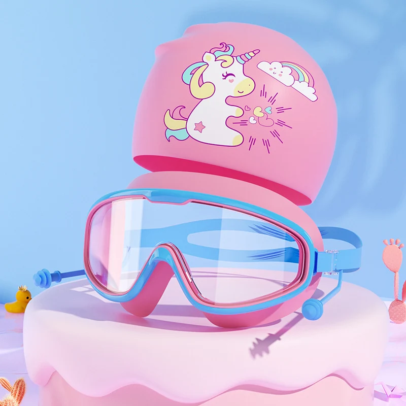Schwimmmasken- und Badekappen-Set für Kinder mit Einhorn-Motiv Skanto