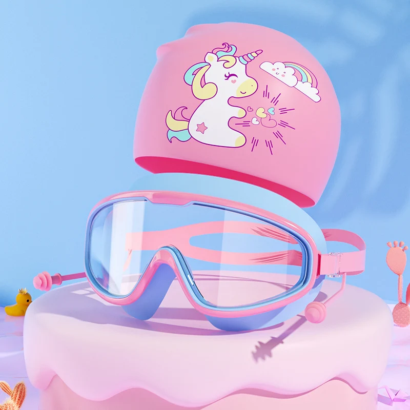 Schwimmmasken- und Badekappen-Set für Kinder mit Einhorn-Motiv Skanto