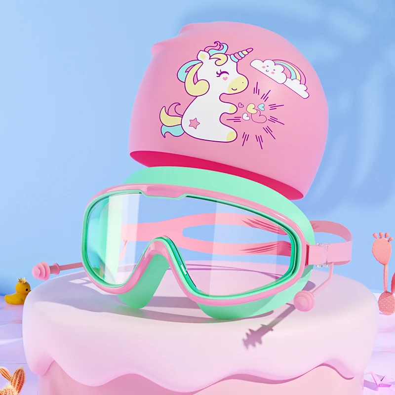 Schwimmmasken- und Badekappen-Set für Kinder mit Einhorn-Motiv Skanto