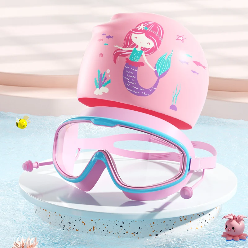 Schwimmmasken- und Badekappen-Set für Kinder mit Dinosaurier-Motiv Skanto
