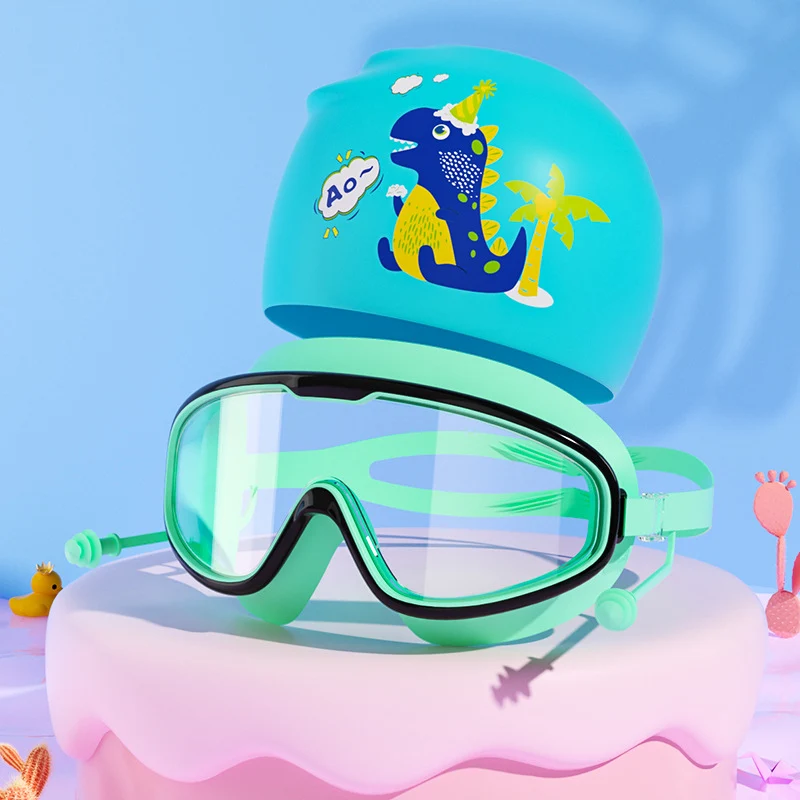 Schwimmmasken- und Badekappen-Set für Kinder mit Dinosaurier-Motiv Skanto