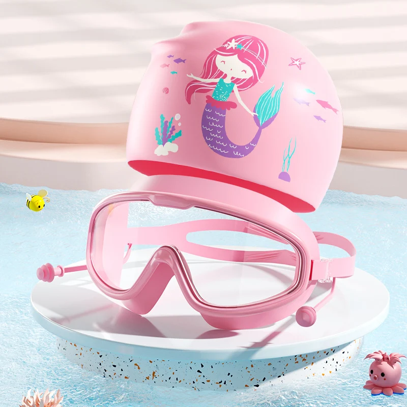 Schwimmmasken- und Badekappen-Set für Kinder mit Dinosaurier-Motiv Skanto