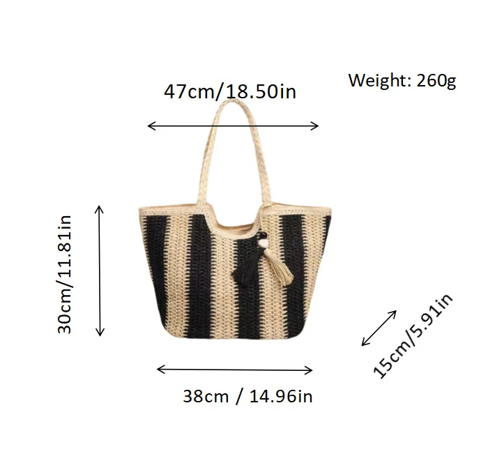 Strandtasche mit fröhlichen Streifen und Quastendetails Skanto