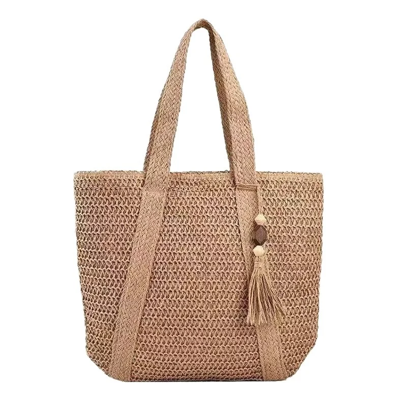 Natur gewebte Handtasche mit dekorativem Quastendetail Skanto