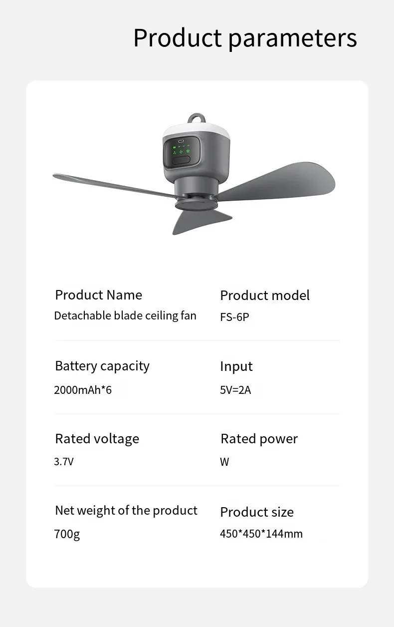 12000mAh Tragbarer Decken- und Campingventilator – Outdoor-Zelt-Luftzirkulator und Kühlventilator | Skanto